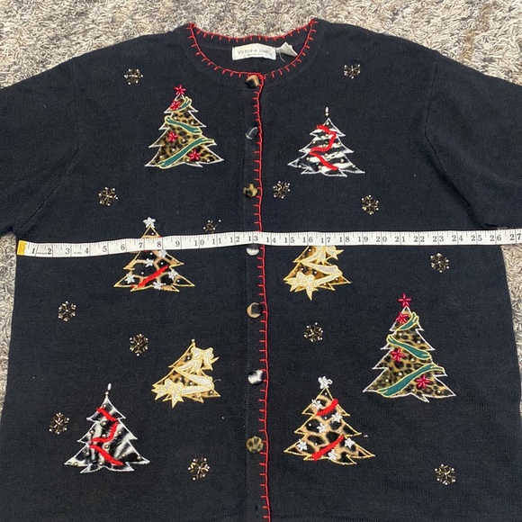 Victoria Jones women holiday Christmas cardigan sweater black size 2X - Picture 4 of 16